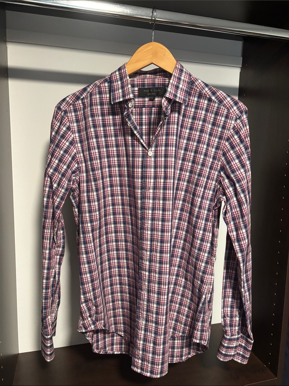 rag & bone Mens Plaid Button-Down Shirt in Navy, Red & White